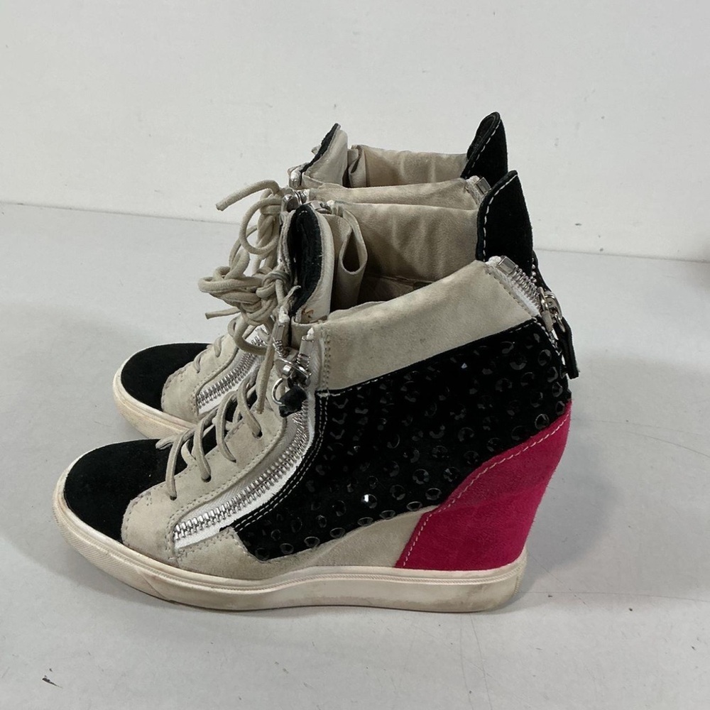 Women’s Giuseppe Zanotti Black/Pink Colorblock Wedge Sneakers Shoes Size 38